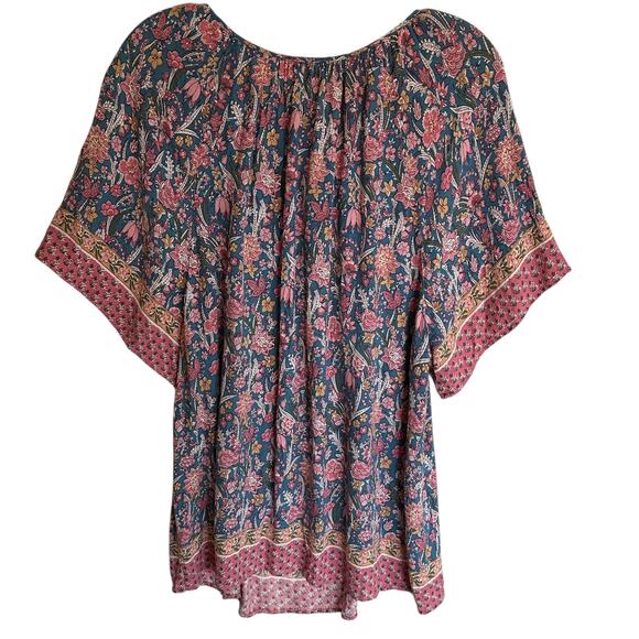 Cynthia Rowley Peasant Top Womens Size 1X Dusty Blue & Pink Floral Flowy Boho - Picture 3 of 7